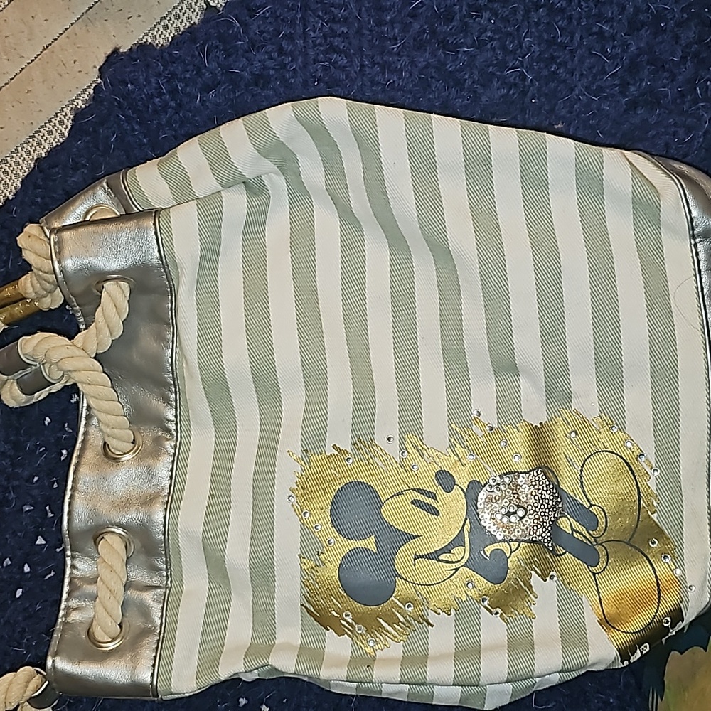Disneyland Rhinestone Mickey handbag. Stripes silver bottom